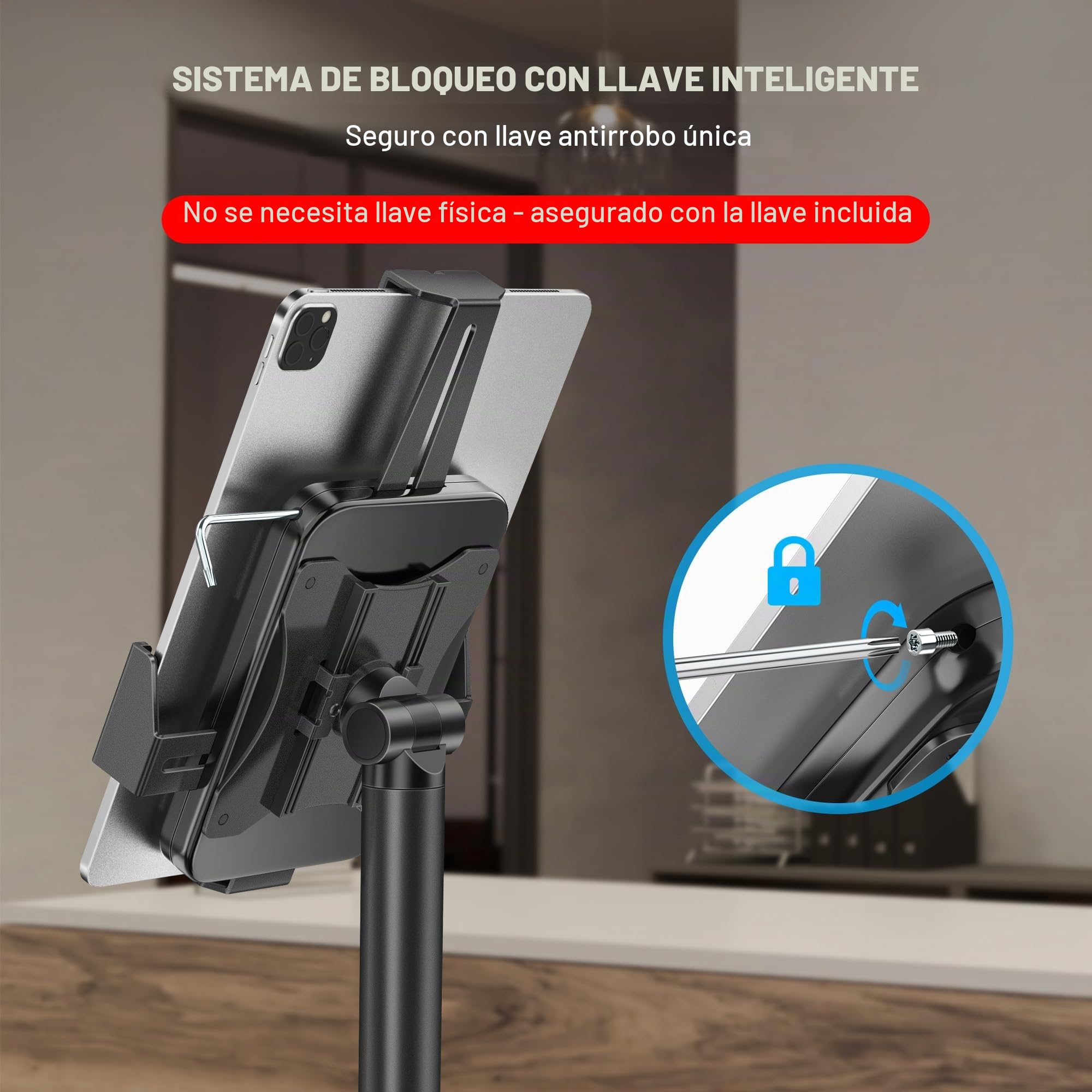AboveTEK Soporte de Pie para iPad/Tablet TPV, Antirrobo con Cerradura, Altura Ajustable y Giro 360° e Inclinación, Base Pesada, Compatible 7,9-11 Pulgadas, para Tienda, Recepción y Punto de Venta