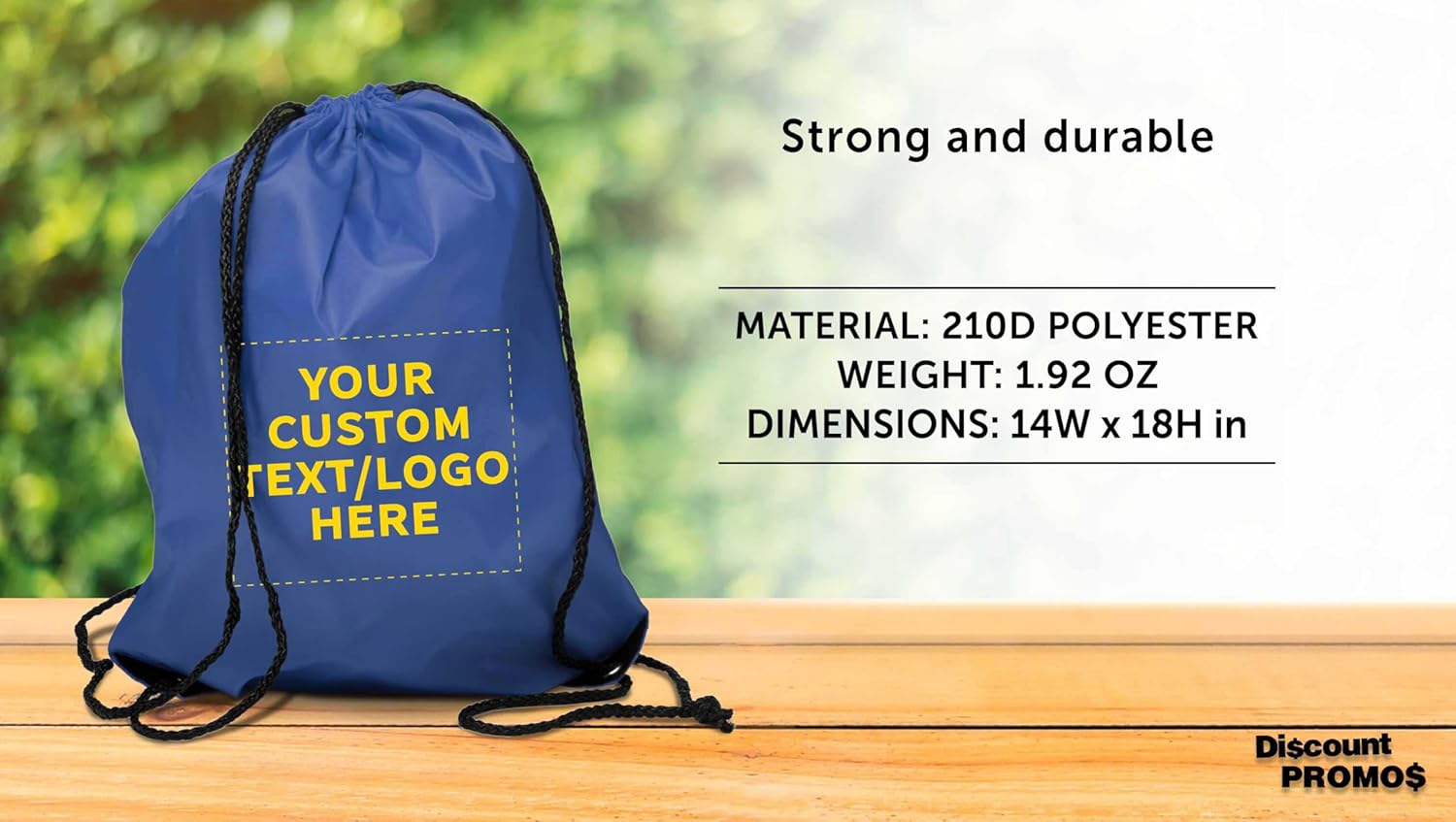 DISCOUNT PROMOS Custom Black Trim Drawstring Backpacks Set of 10/50/100, Personalized Bulk Pack - Gym Bag, Soccer Shoes, Water Resistant - Blue