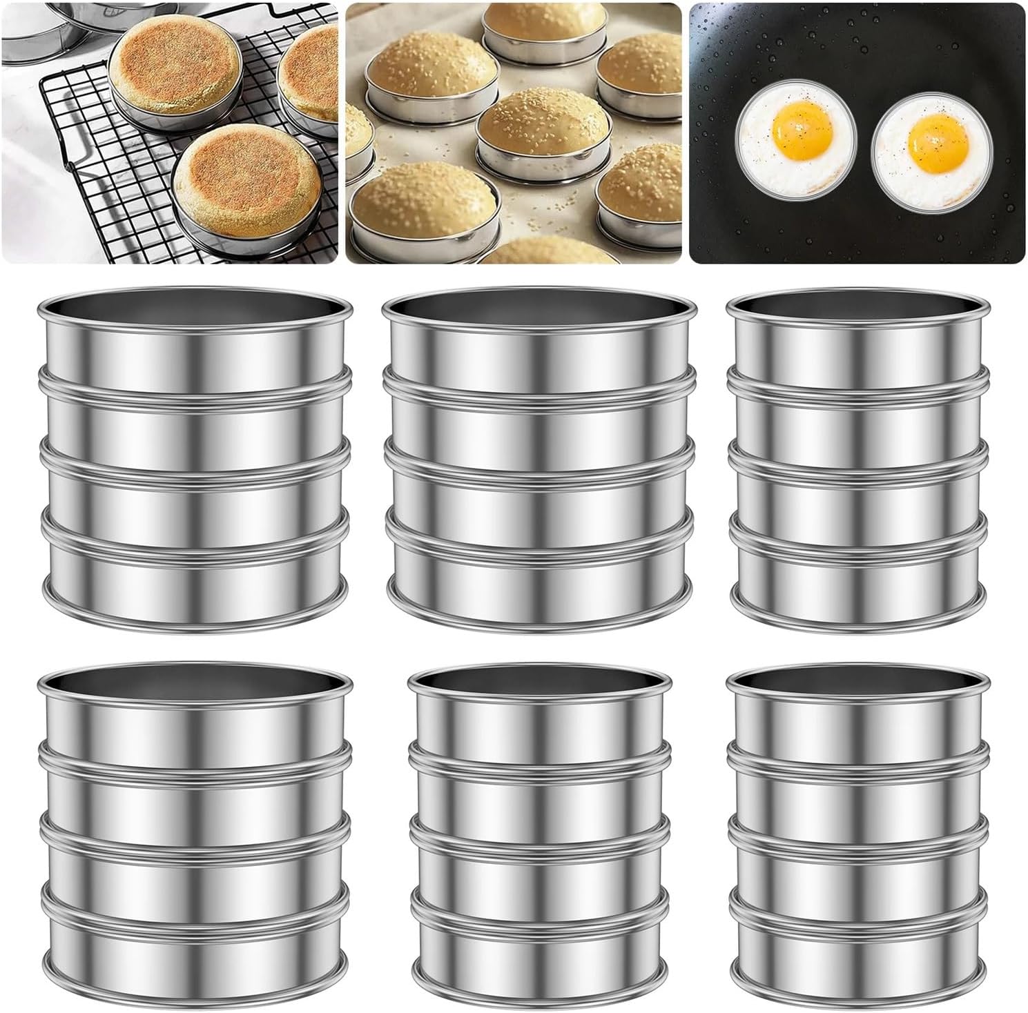 24Pcs Rings Double Rolled Ring Stainless Metal Round Mold ，Compatible For Food Making Bakeware