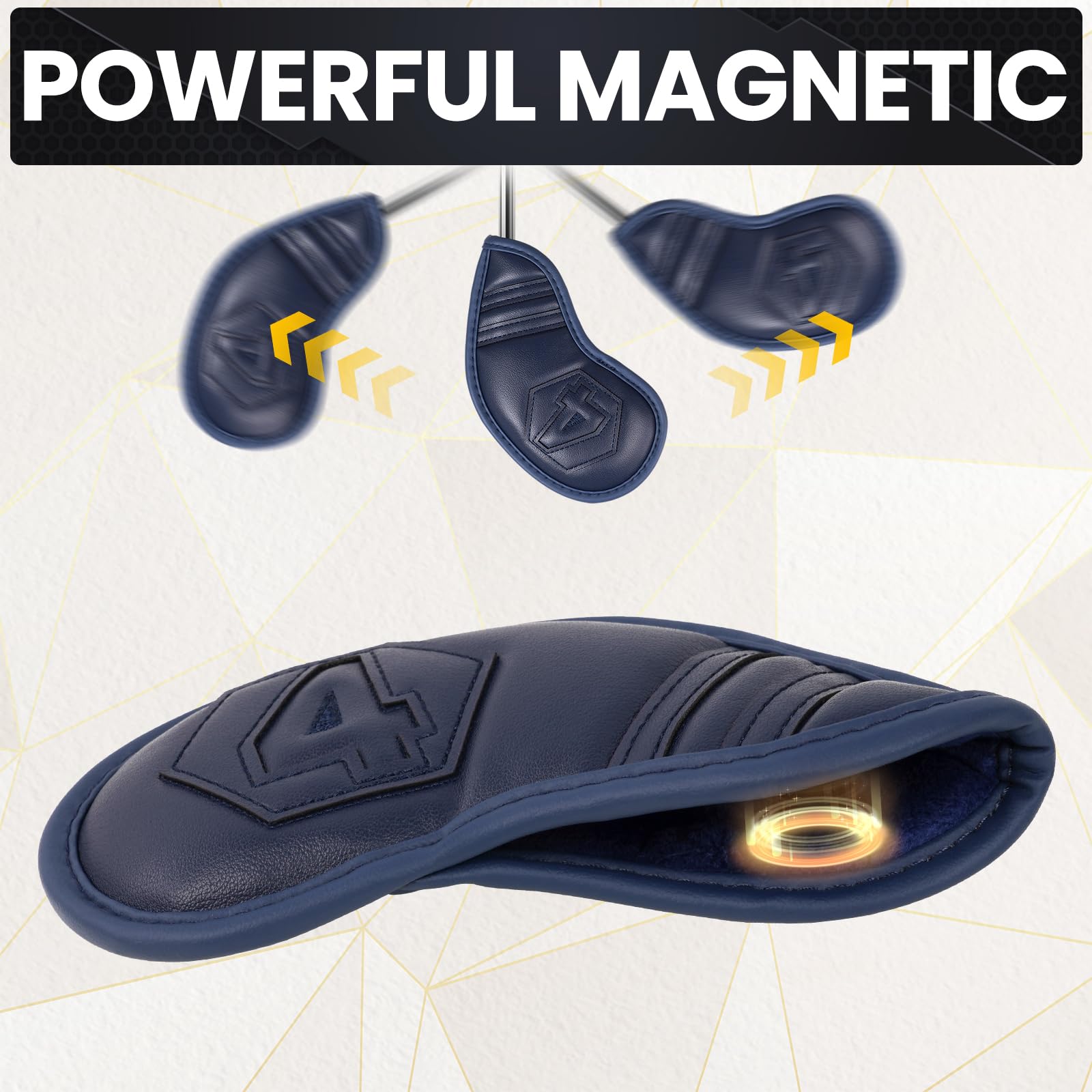 Magnetic Golf Iron Covers Set 10 Pcs Golf Iron Headcovers PU Leather Easy Off/On Protective Cover, Black/White
