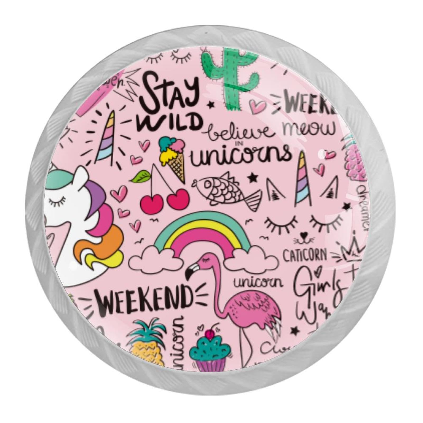 Tqmspg 4 Pieces Drawer Pulls Unicorn Rainbow Flamingo Pink Background Door Knobs Dresser Handles for Kitchen Wardrobe Cupboard Hardware Furniture