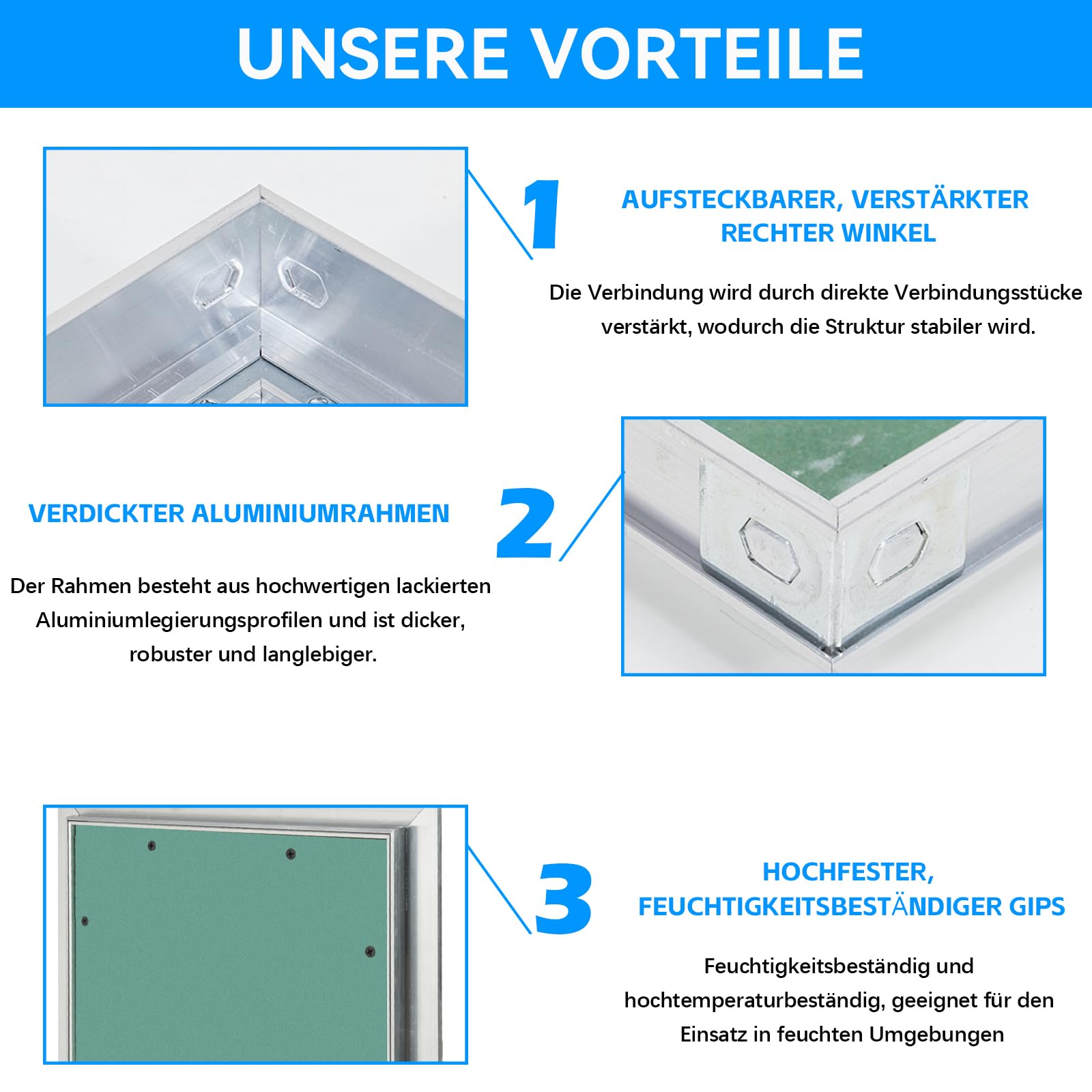 Tapa de revisión de 20 x 20 cm, apertura de mantenimiento GK, placa de yeso de 10 mm, marco de aluminio, puerta de inspección, puerta de mantenimiento, solapa invisible para habitaciones