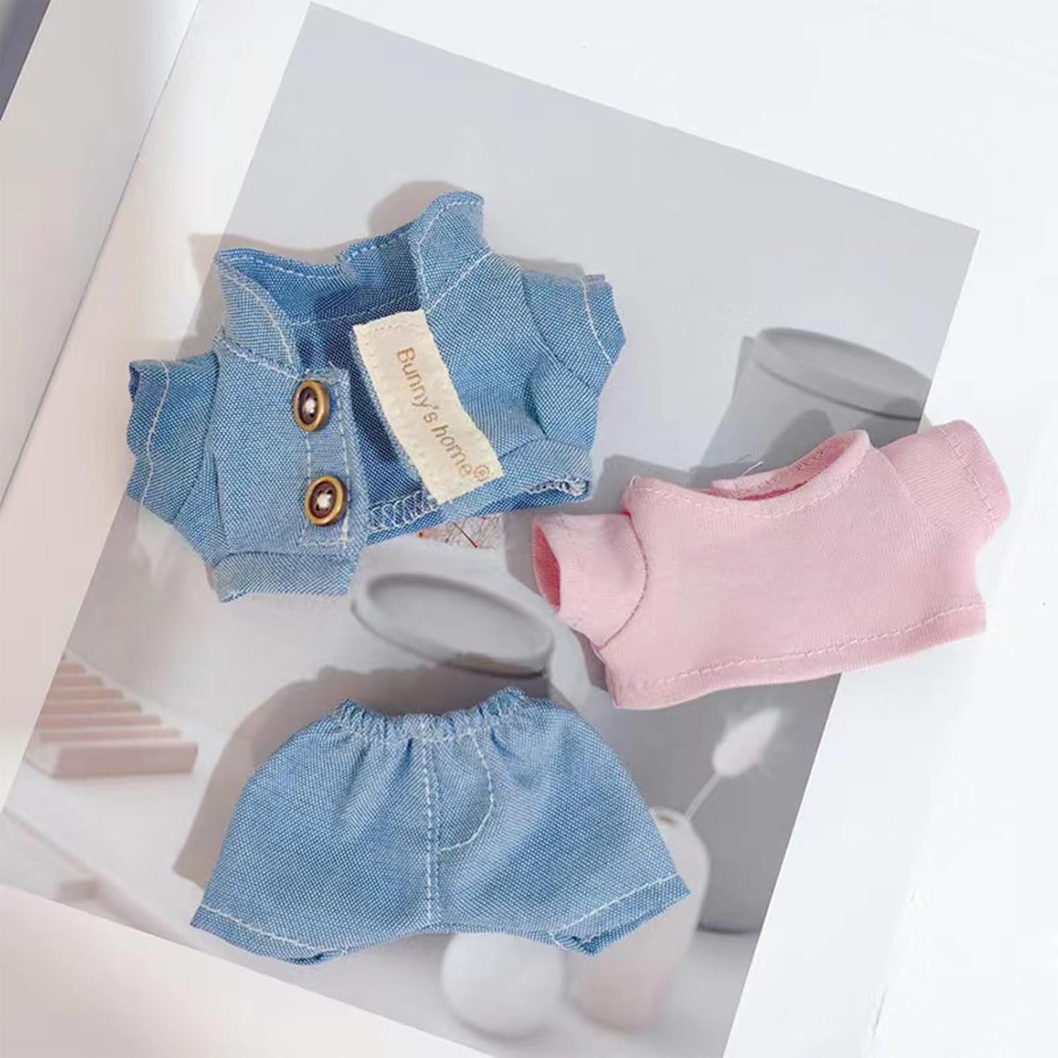 CALEMBOU Plush Doll Clothes, Cute Plush Dolll Clothes Suit for 6 Inches 10cm Plush Doll, Kawaii Doll Clothes Accessories Set for Birthday Gifts (Light Blue Cardigan Dress Set)