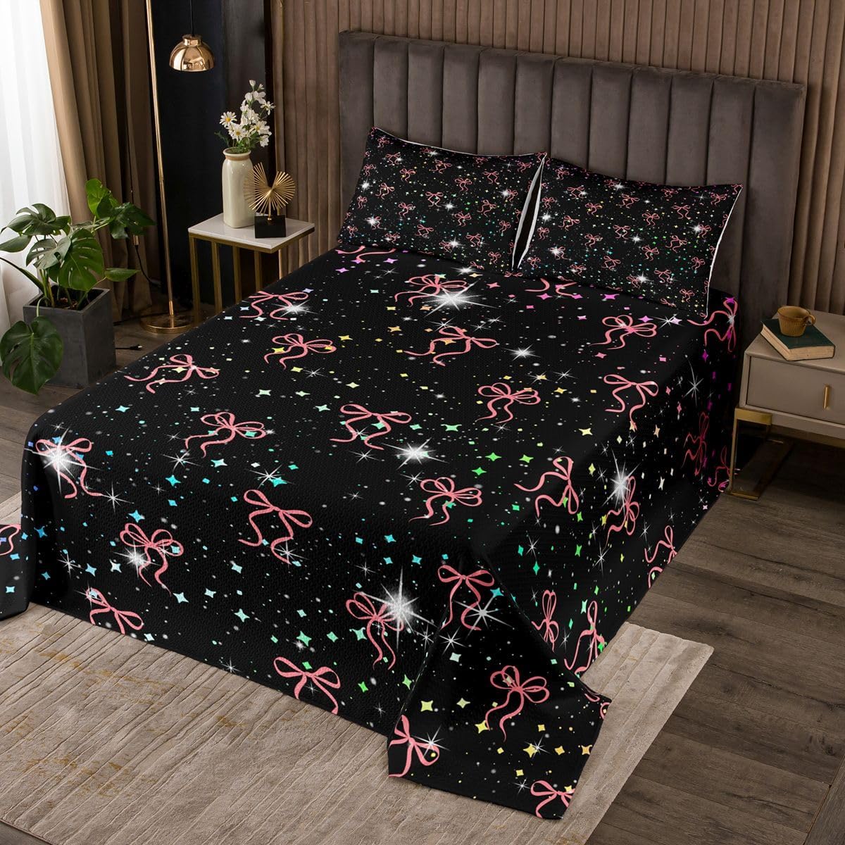 jejeloiu Black Girl Bedspread Quilts African American Girl Coverlet Set Queen Size for Kids Boys Girls Rainbow Glitter Quilted Coverlet for All Season with 2 Pillowcases Dreamy Princess Microfiber