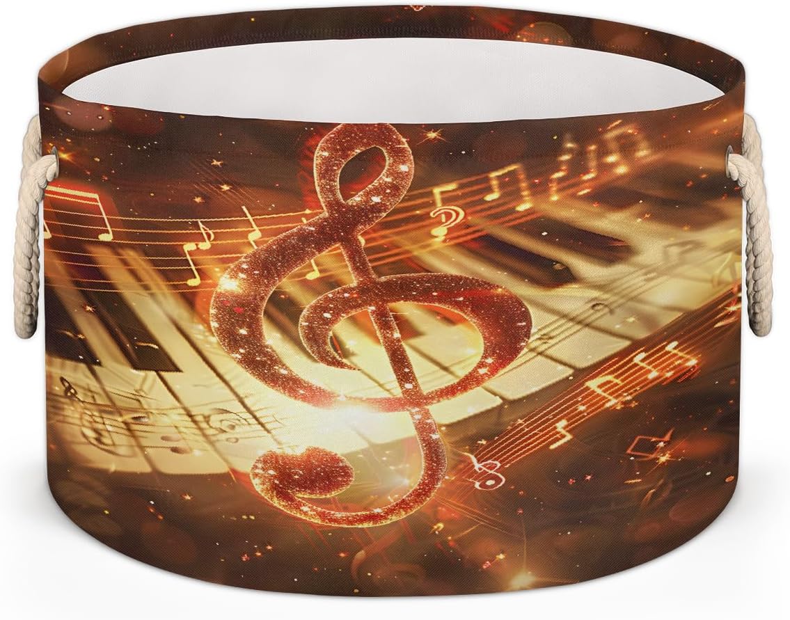 Large Round Laundry Basket Music Flag Fire Toy Bins Organizers and Storage for Girls Canvas Collapsible Blanket Storage Basket Laundry Hamper Gift Baskets Bedroom Clothes Children Nursery
