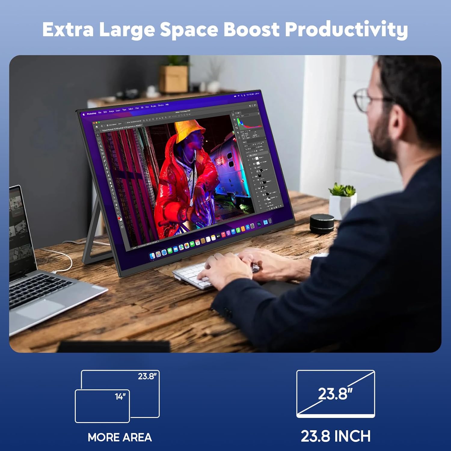 23.8" Portable Monitor for Laptop 100HZ-Portable Screen 100% SRGB IPS for Gaming & Work USB-C HDMI Second Monitor Portable with 180°Adjustable Stand for Laptop Mac Window PS5 - Image 2