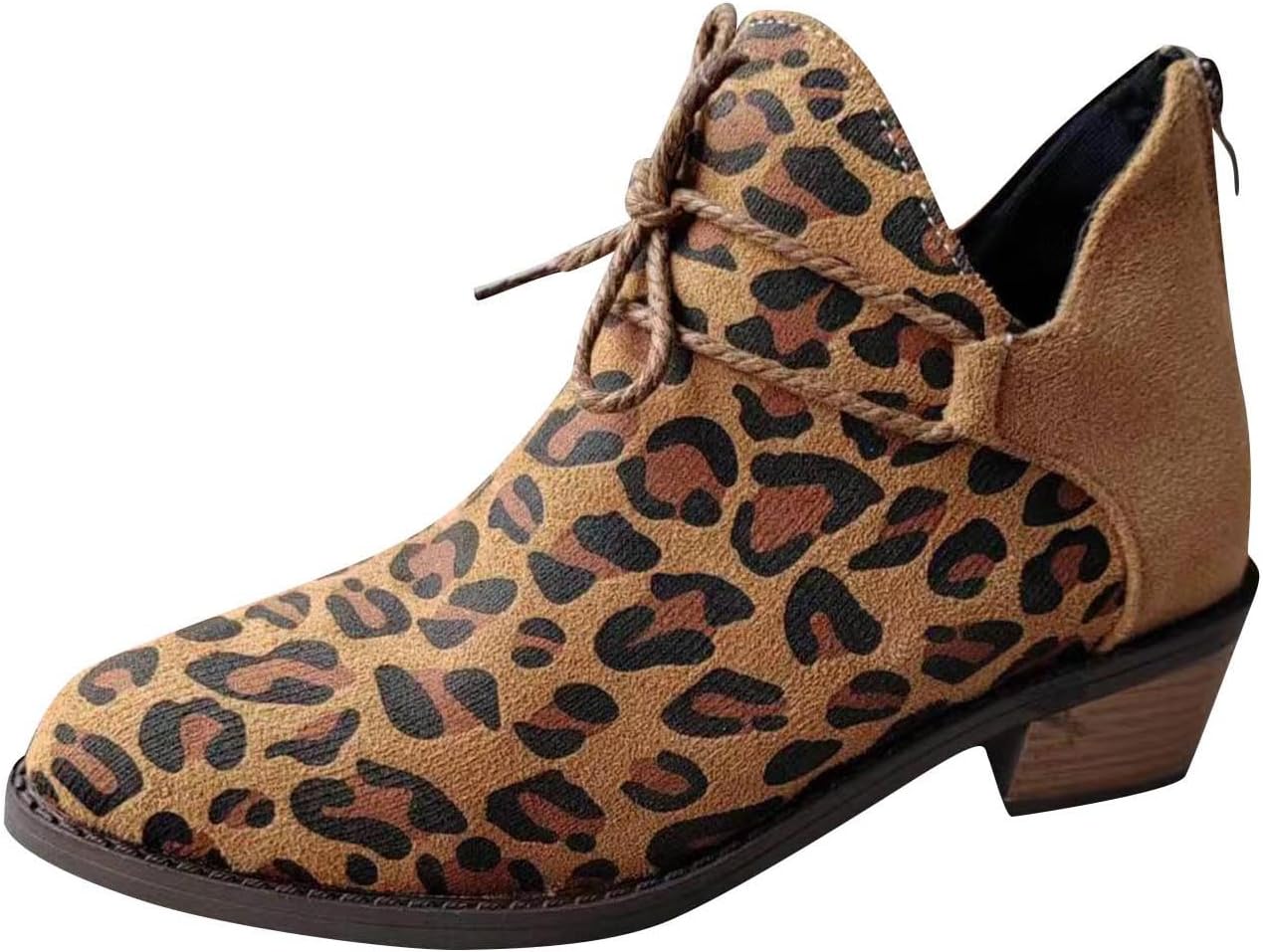 Ladies Winter Large Size Leopard Print Splicing Thick Heel Ankle Boots with Fashionable Design for Casual Wear
