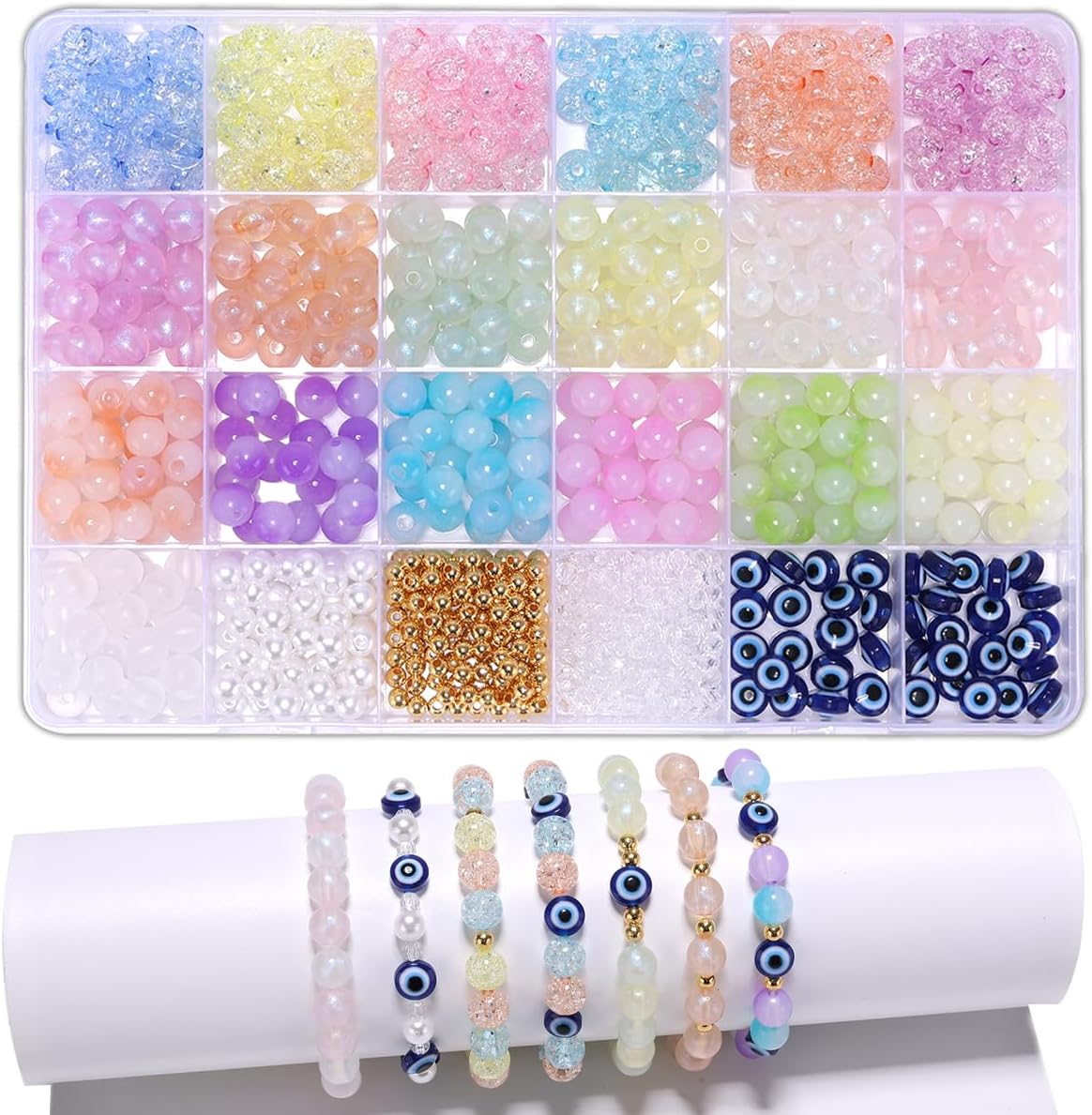 Enjoymade Glass Beads for Jewelry Making Cute DIY Jewelry Making Kit Beads Mixed Pony Devil's Eye Pattern Beads for Jewelry Making DIY Crafting