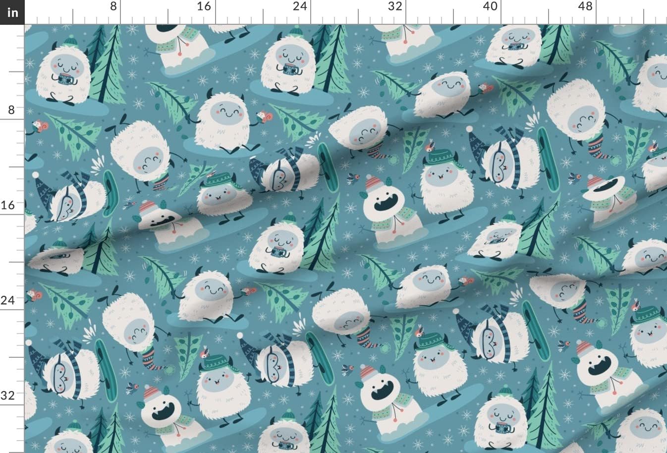 Spoonflower Fabric - Cute Blue Winter Snow Fantasy Monster Magic Printed on Minky Fabric by The Yard - Sewing Baby Blankets Quilt Backing Plush
