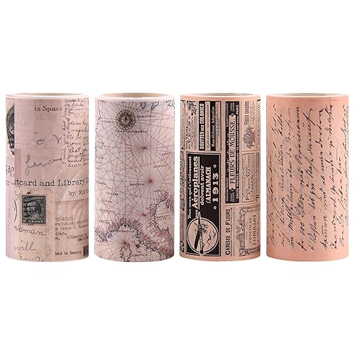 Dizdkizd Cinta Washi vintage ancha, suministros de diario basura, cintas adhesivas de mapas de periódicos, cinta de arte y manualidades, ideal para
