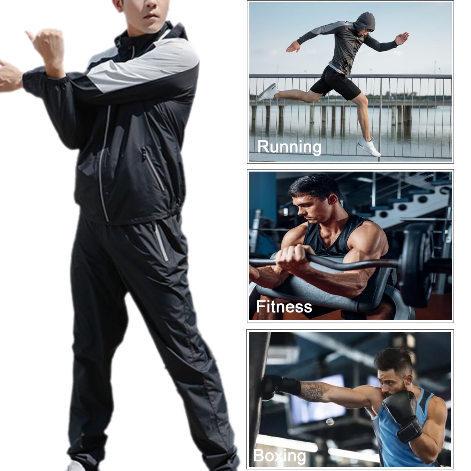 scosao Tuta da sauna, Tuta Completa Sauna Dimagrante Giacca con Cappuccio e Jogging Pantaloni Tuta per Sudare Uomo Donna Abbigliamento Palestra Completo Sportivo Sauna