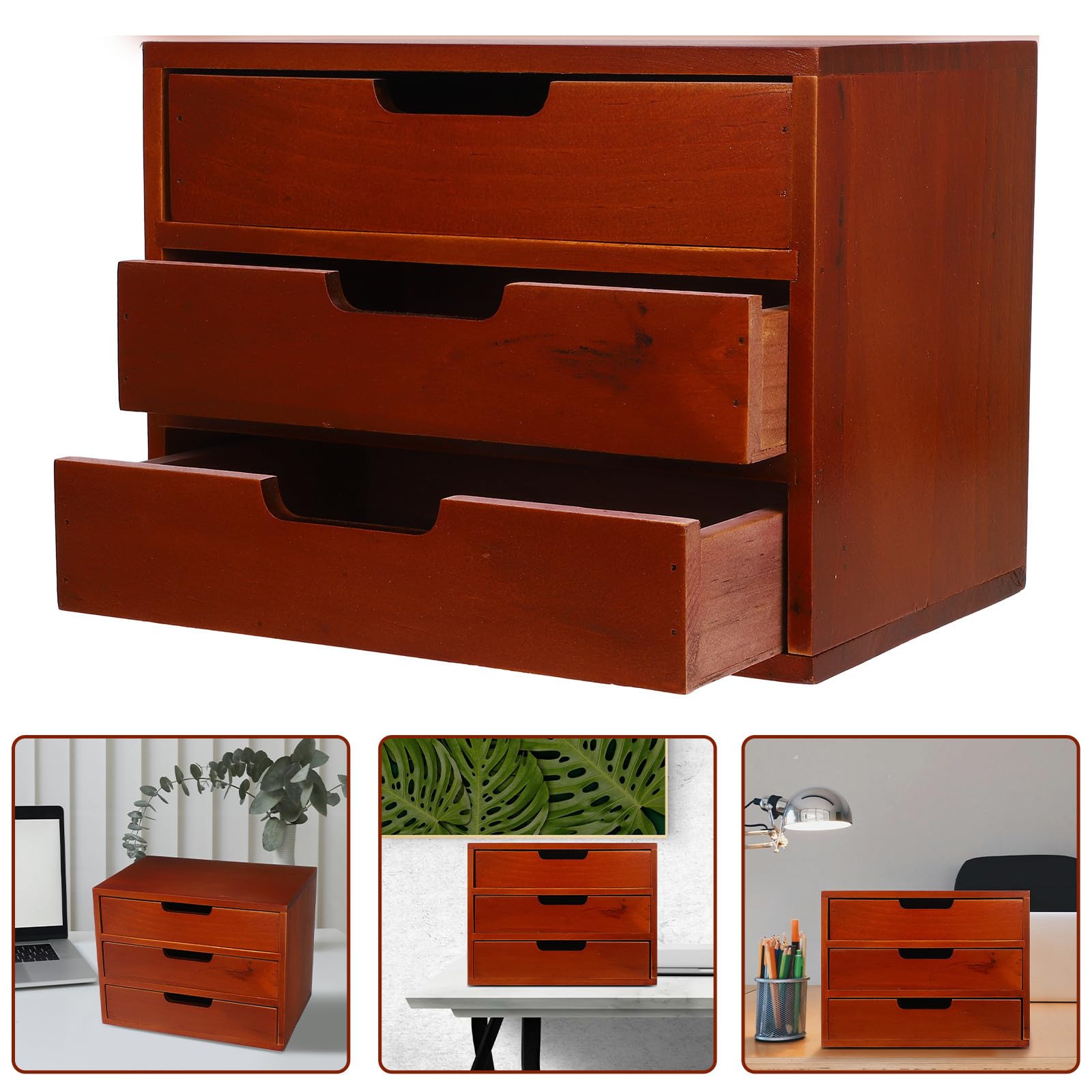 Homoyoyo Mehrschichtiger Holz Aufbewahrungsschrank mit 3 Schubladen Großer Kapazität und Multifunktional für Büro und Schlafzimmer Braune Schreibtisch Organizer Kasten