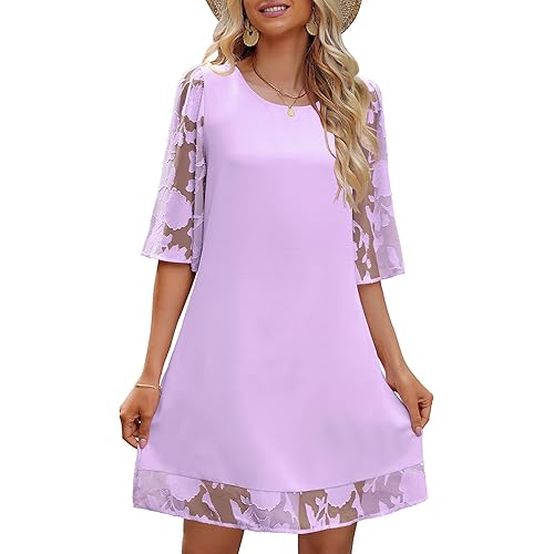 LookbookStore 3/4 Sleeve Dress for Women Shift Cute Summer Tunic Floral Lace Dresses