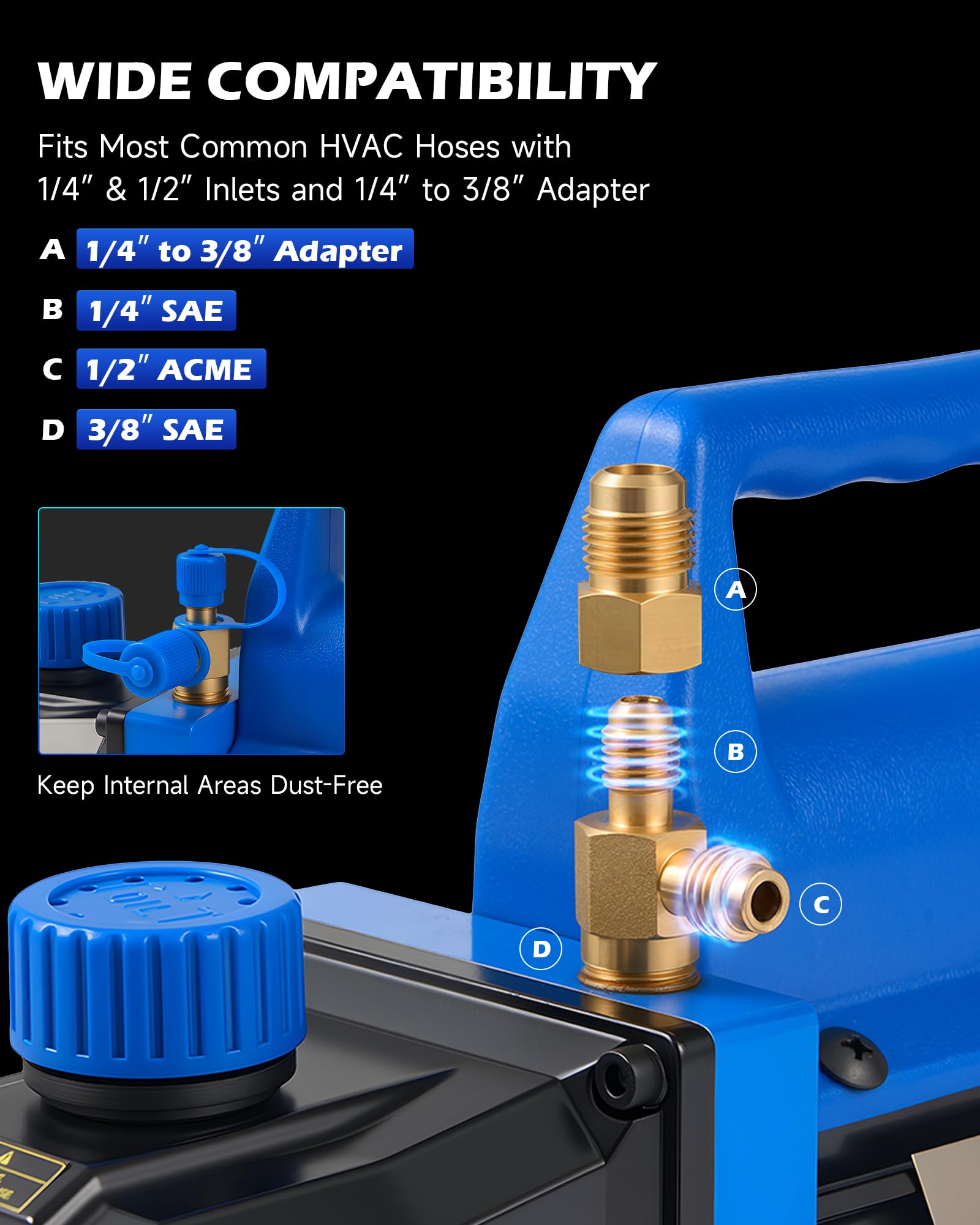 Orion Motor Tech - Pompa per vuoto, 3,5 cfm 1/3 hp HVAC, pompa per vuoto monostadio per R12 R22 R134a R410a R502, kit pompa per vuoto automatica per climatizzatore automobilistico, per
