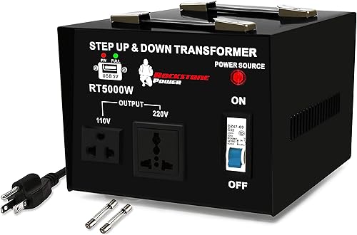 ROCKSTONE POWER Transformador convertidor de voltaje de 5000 vatios - Convertidor de corriente de CA de 110 V120 V220 V240 V - Protección del