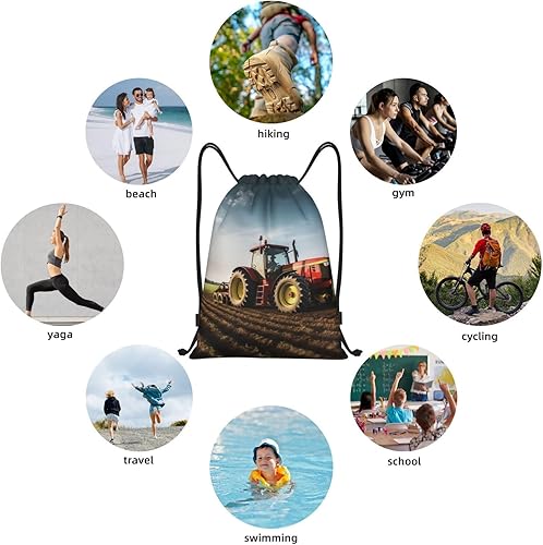 Miniatura 7 de VACSAX Mochila con cordón Deportes Resistente al Agua Bolsa de Cuerda Tractor Granja Imprimir Gimnasio DrawString Mochilas, Negro -