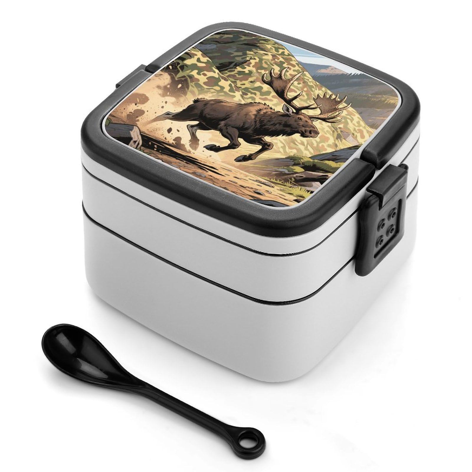 VstaDank Hunting Camo Deer Bento Box with Compartments Portable Lunch Containers with Spoon Leak Proof Bento Lunch Box Snap-On Design Double-Layer Insulated Lunch Boxes for Work Camping