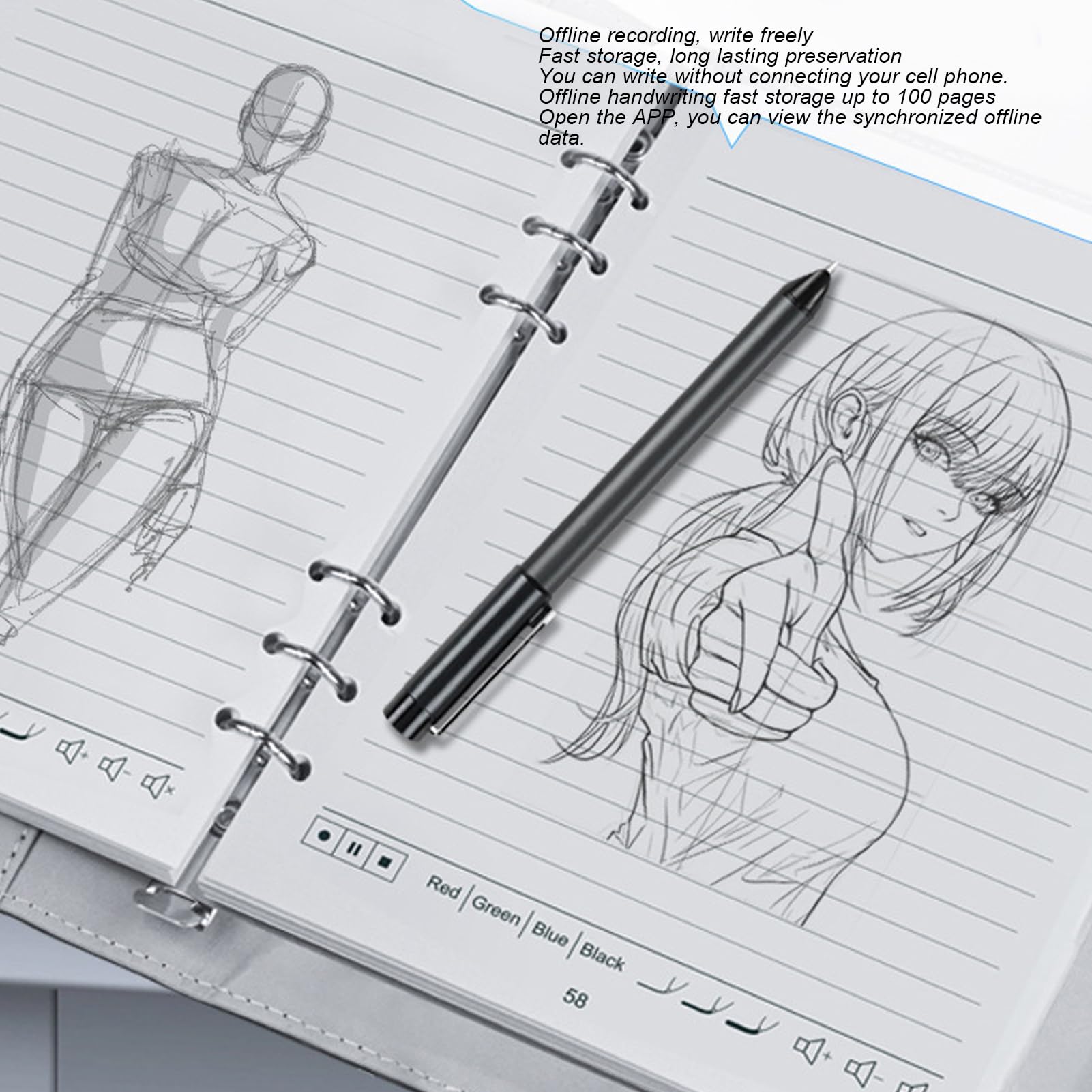 Dpofirs Digitales Notizbuch mit Smart Pen, Echtzeit -Synchronisation, Textkonvertierung über Bluetooth, Handschrift für Text, 80 -Seiten -Schreibsatz für Telefone Tablets (Black)