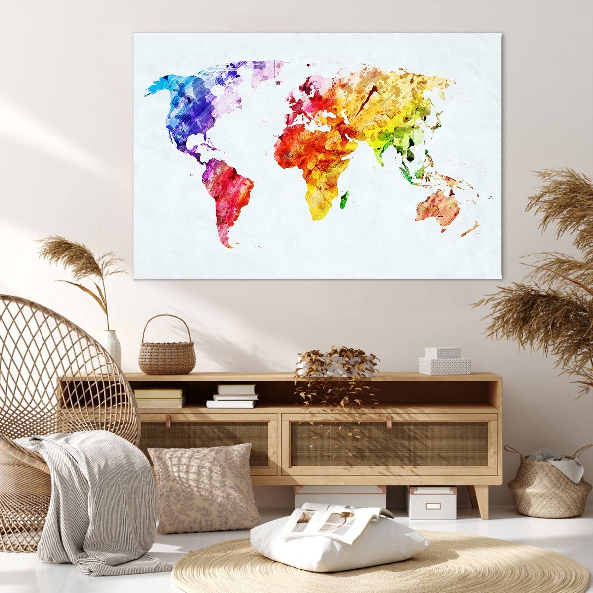 Tableau Sur Toile Carte Du Monde Vintage - 120x80 Cm, Décor Mural Salon Chambre, Finition Satinée Brillante