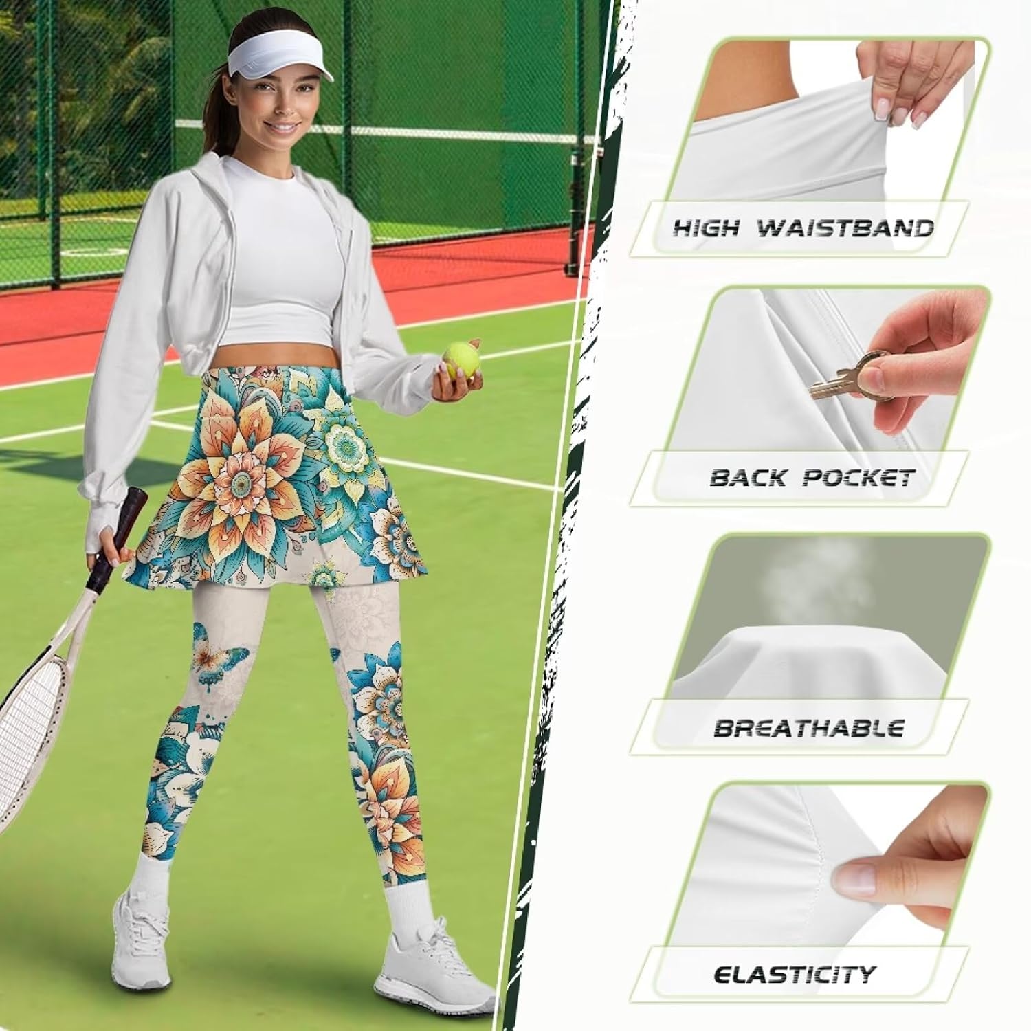 Women Yoga Skirted Leggings Athletic Tennis Skirt with Leggings Workout Outfit Costumes