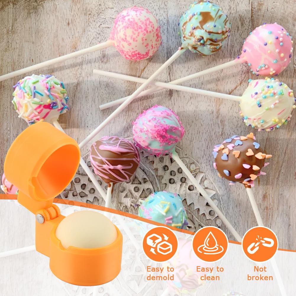 2 Pack Round Cake Pop Mold Shapes Press Set, 3D Printed Sphere Circle Cake Pop Cutter and Pusher, Baking Molds Accessories Supplies for Home Baking, Birthday Parties,Wedding Desserts(COLOR:Orange)