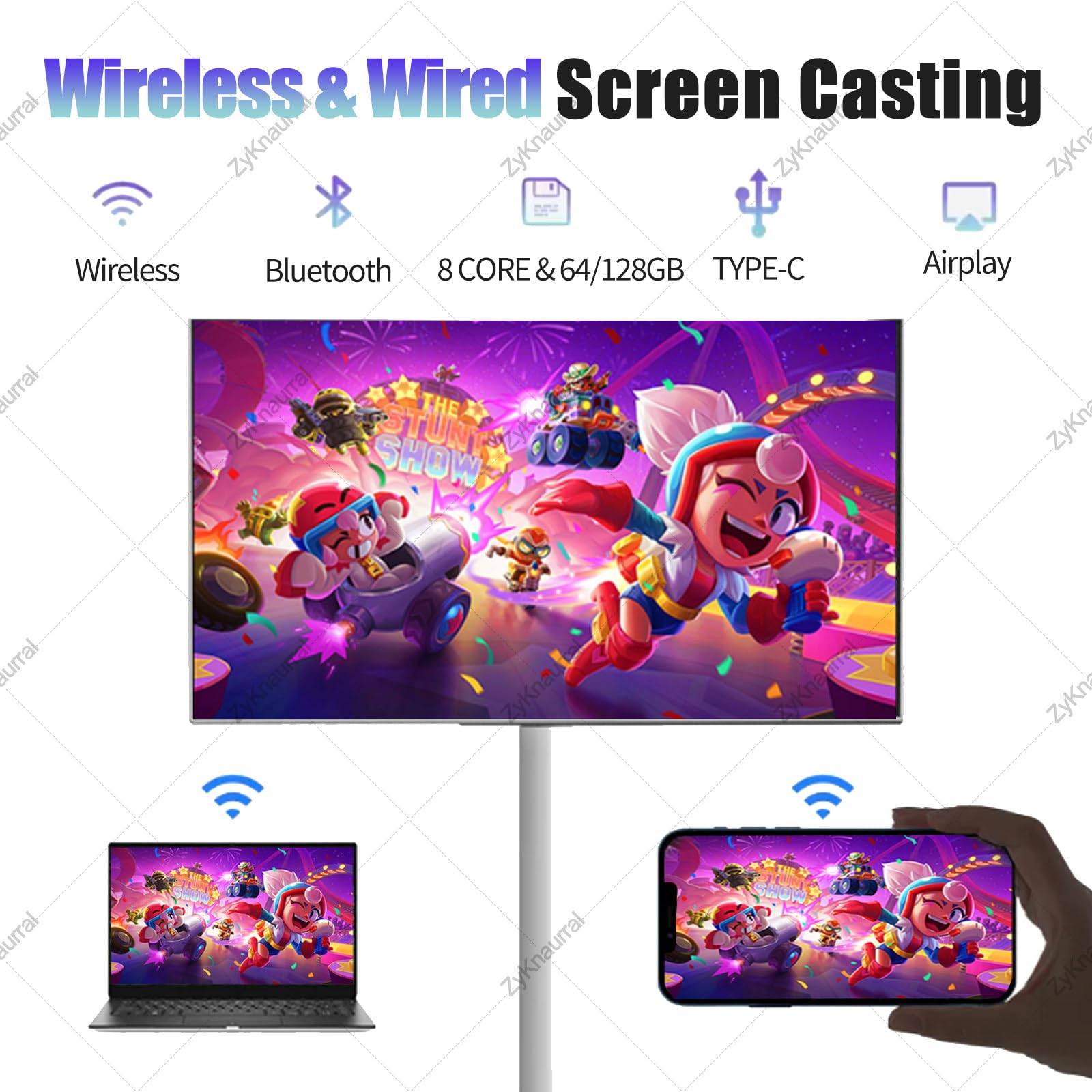 Smart TV portatile con touch screen FHD, sistema operativo Android, CPU Octa-Core, doppio altoparlante, lunga durata della batteria per casa e viaggio