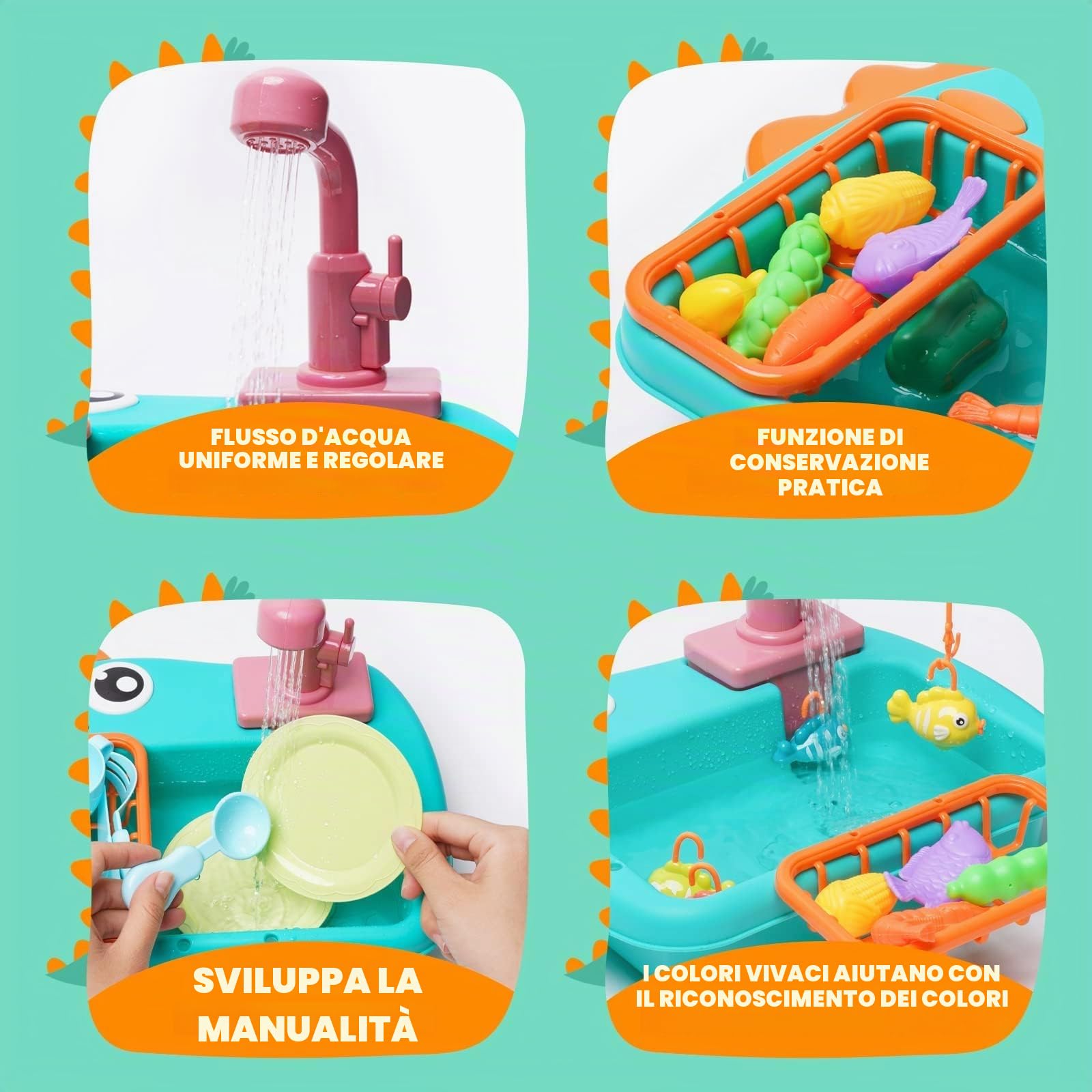 Giocattolo Lavello da Cucina con Rubinetto Aggiornato,Giocattoli per lavello da Cucina Set con Acqua Corrente,Giocattolo per Lavastoviglie per Giochi di Ruolo per Bambini