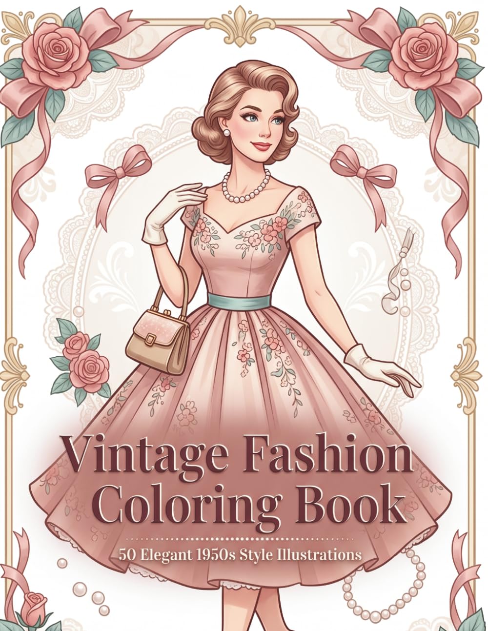 Vintage Fashion Ladies Coloring Book: 50 Elegant 1950s Style Fashion Illustrations for Women, Relaxation, Creativity, and Stress Relief