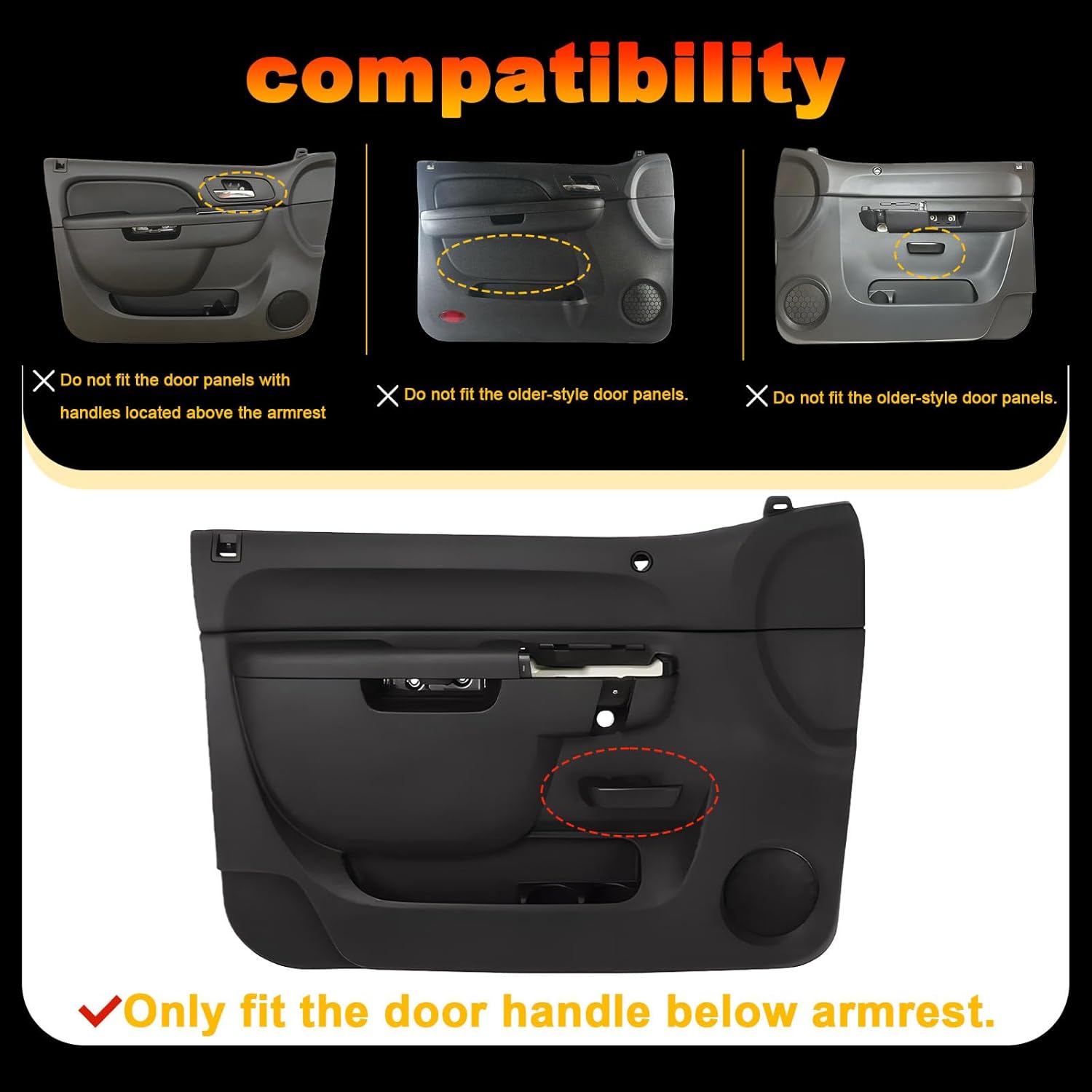 22818465 Front Left Driver Side Armrest Repair Kit Fit for Chevy Silverado/GMC Sierra 1500 2500HD 3500HD 2010–2014 Door Panel Armrest with Handle Below - Color Black