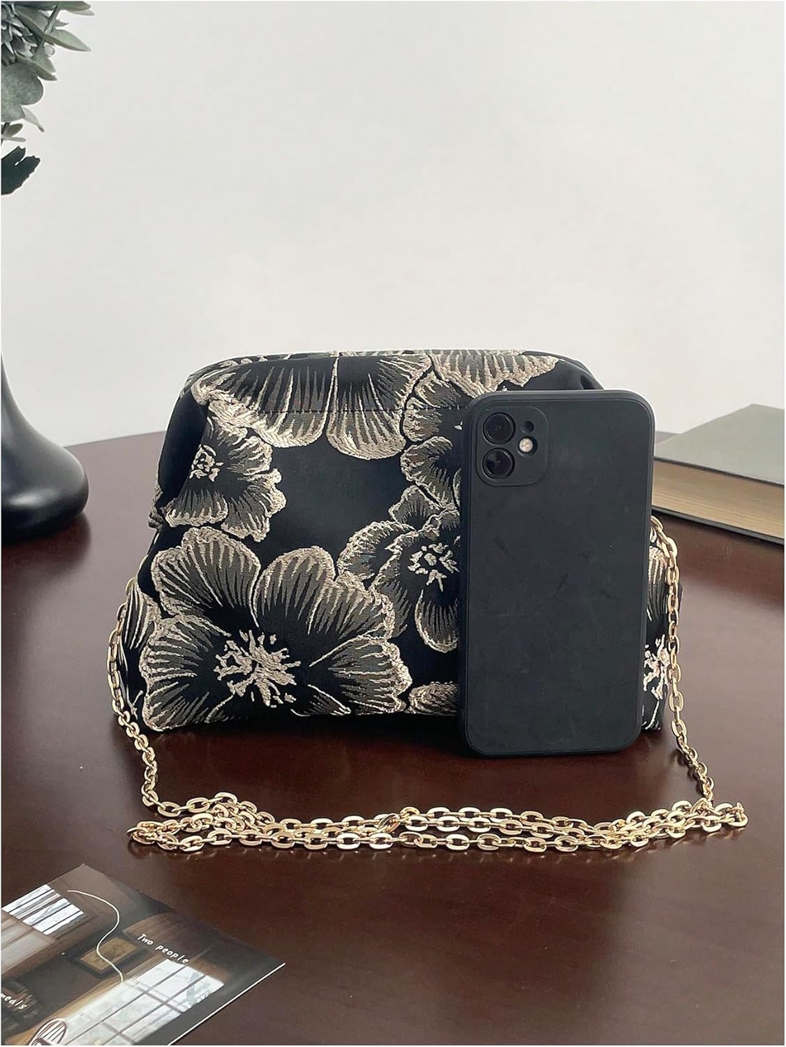 OYOANGLE Women's Flower Embroidery Clutch Purse Kiss Lock Shoulder Bags Evening Handbag - Image 2