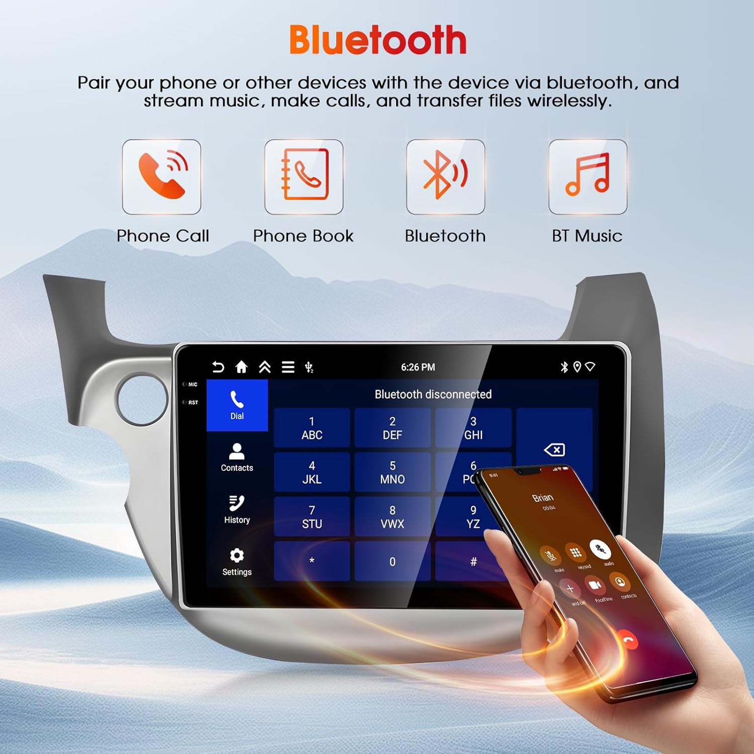 4+64G Motorsi 10" Touch Screen Car Stereo for Honda Fit 2008-2013, Wireless Carplay & Android Auto Car Radio with Mirror Link Bluetooth GPS SWC USB EQ FM Audio Receiver + Rear View Camera