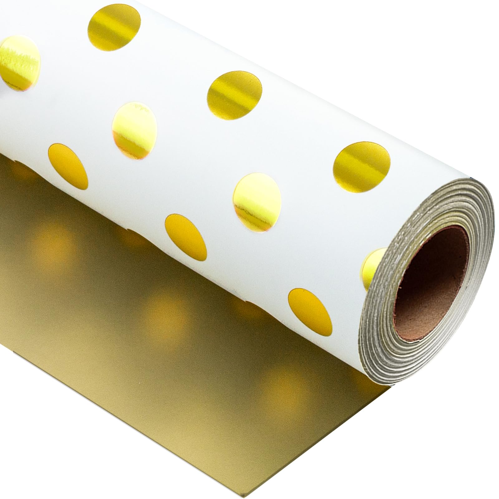 Burymento Platinum Dots Wrapping Paper, Reversible Gold Gift Wrap for Birthday, Valentines, Mothers day, Graduation, Wedding, Fathers day, Baby Shower, Christmas (17in x 32.8ft)
