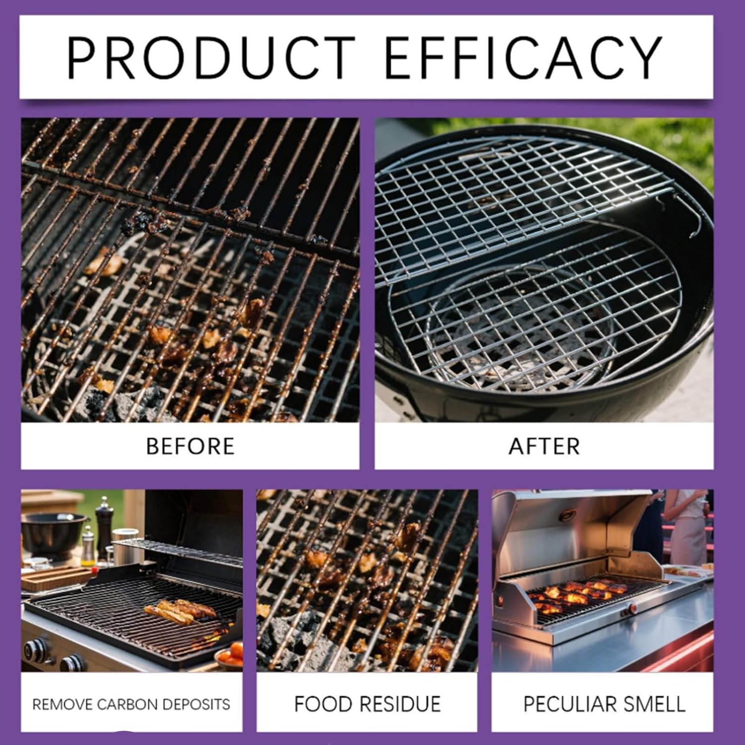 Heavy Duty BBQ Grill Cleaner and Degreaser Spray, Fast-Acting Foaming Formula for Burnt Food Grease Splatters, Professional Strength Outdoor Smoker Stove Top Drip Pan Residue Remover (3Pcs)