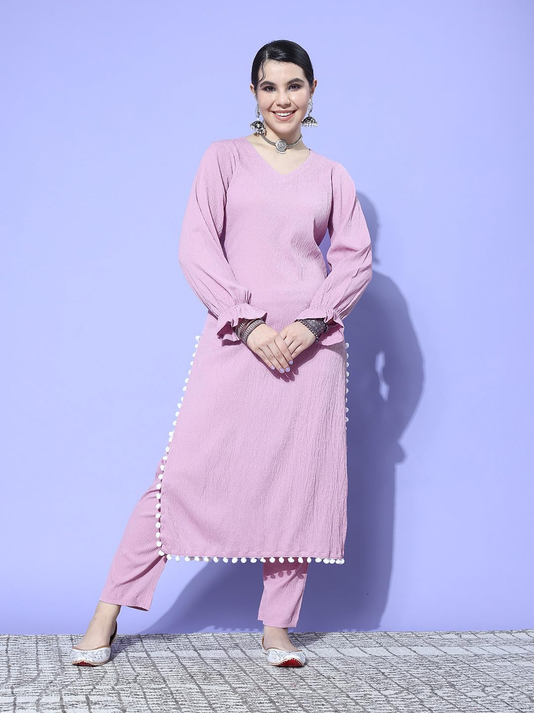 Varanga Women Plus Size Grey Empire Gathered A-Line Kurta Paired With Tonal Bottom  Stylish & Comfortable Ethnic Wear For Plus-Size Women