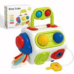 Busy Cube for Toddlers 1 Years Old, Montessori Toys for 1 Year Old - Ideal Gifts for 1 Year Old Boys Girls - Airplane Plane Car Travel Toys for 6 to 18 Months Toddlers Educational Learning Toys