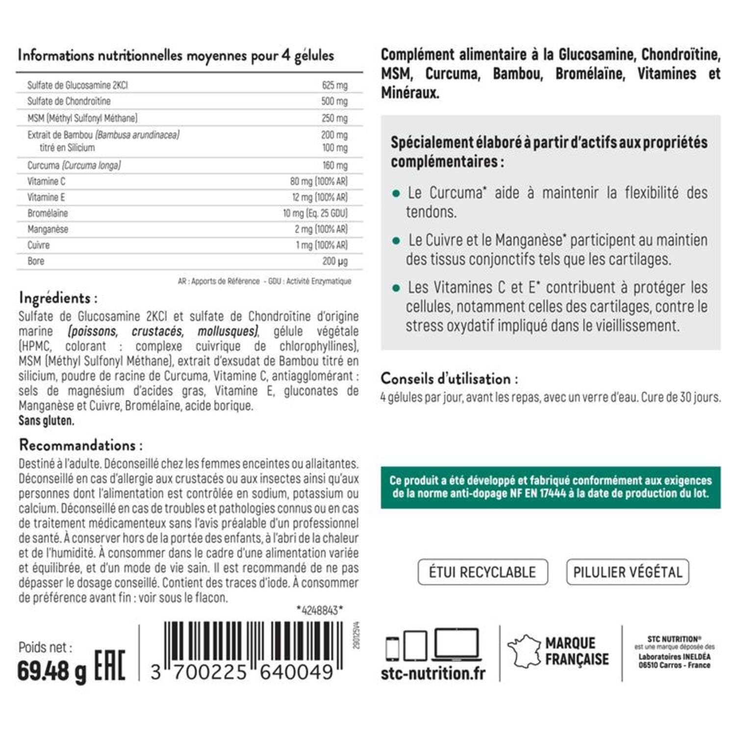 STC NUTRITION - Artrosamine - Complément alimentaire pour la résistance des articulations & la souplesse des tendons - Formule à base de plantes, minéraux & acides aminés - Lot de 3