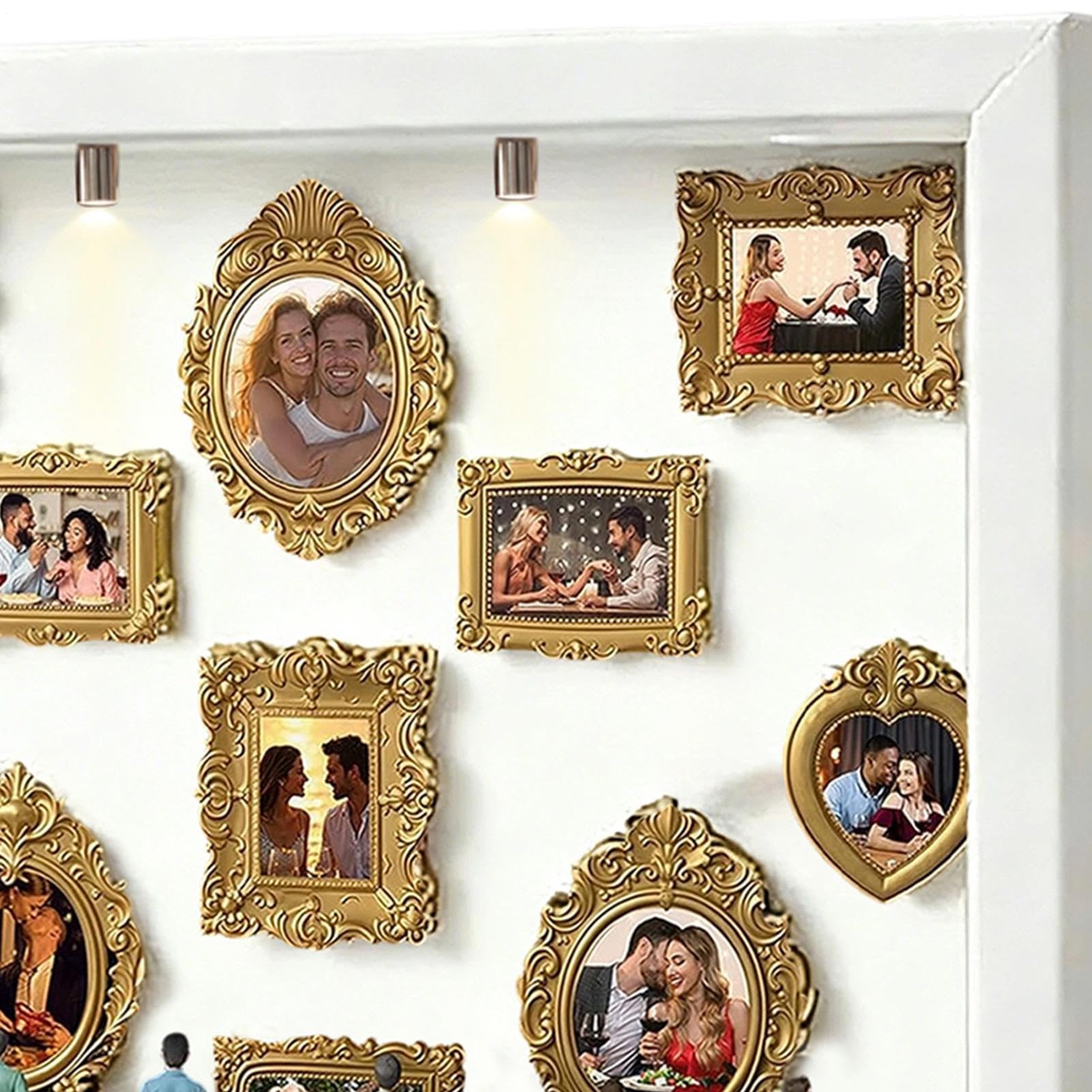 Genérico De Silueta De Mini Museo, Estuche De Fotos De Recuerdo Con Luz LED, 11 Piezas De Marcos Miniaturas Con 8 Figurillas, Para Decoración Del Hogar, Bodas Y Cumpleaños Familiares