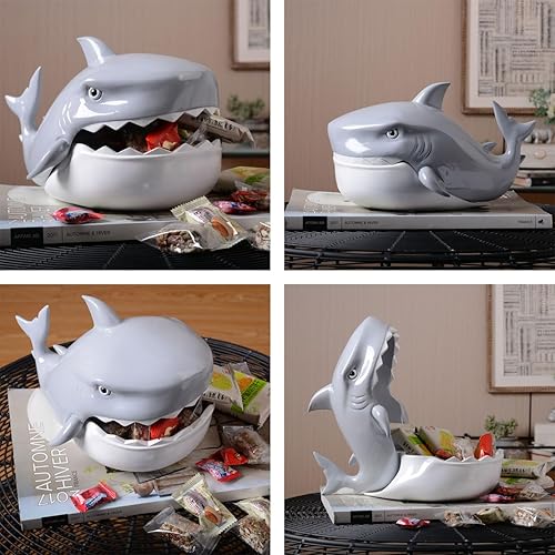 Miniatura 4 de HAUCOZE Estatua de tiburón, plato para llaves, cuenco para llaves, escultura moderna, accesorios de decoración del hogar, arte pop artes, tarro de
