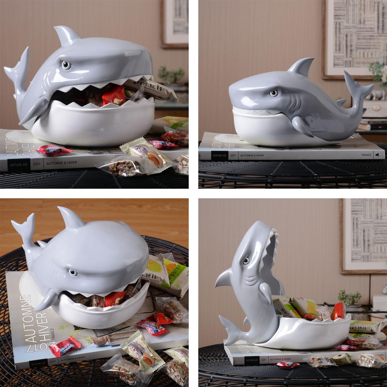 HAUCOZE Boite Biscuits Boîte à Bonbons, Requin Sculpture Océan Statue Moderne Sculpture Cadeau Objet Decoratif pour Cookies Stockage 26cm
