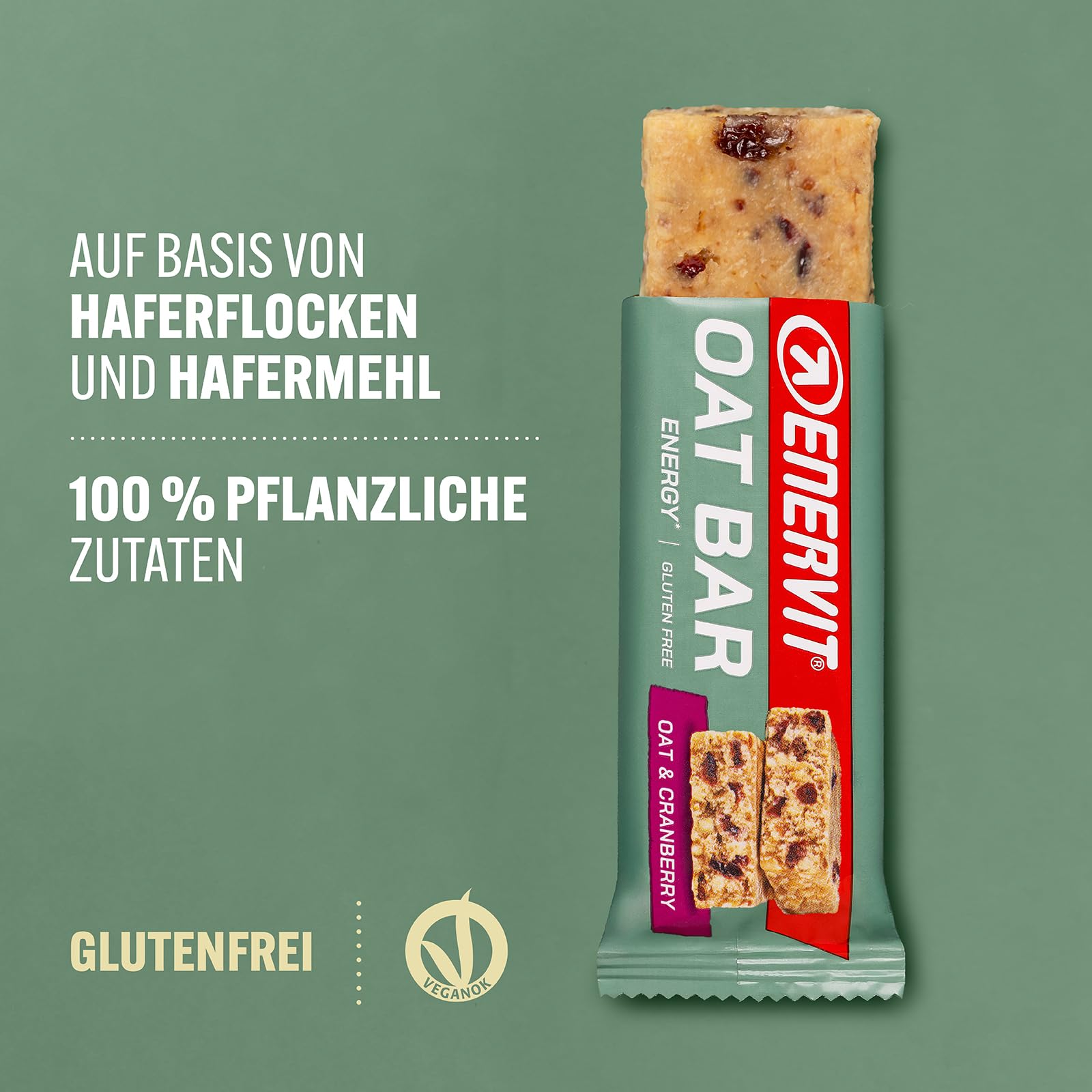 Enervit, Oat Bar Oat & Cranberry, Hafer-Riegel Ohne Gluten mit Cranberries und Rosinen, mit Vitamin B1, Energiesnack für Outdoor-Sport und Freizeit, 25 Riegel à 50 g