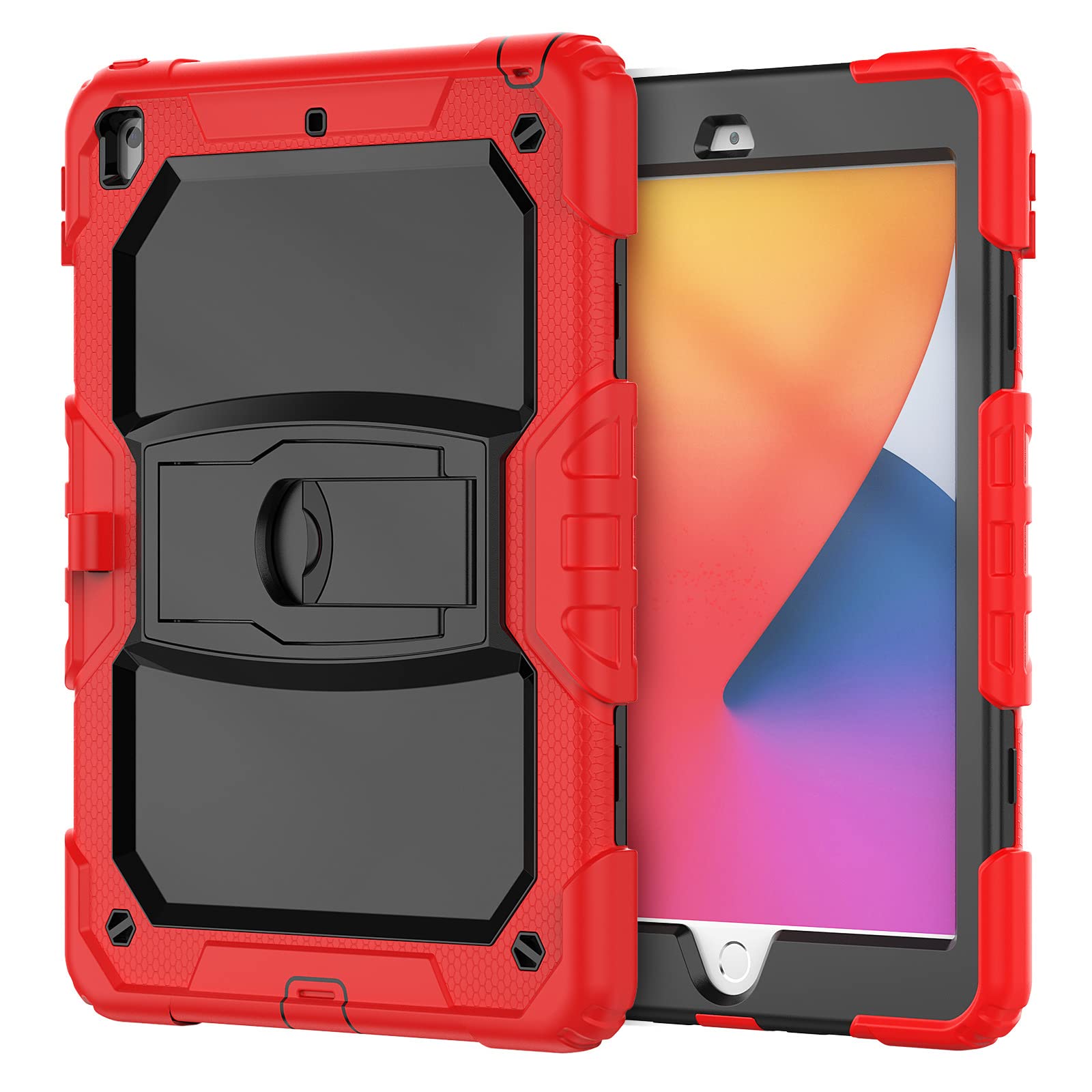 IPad Case 9.7 2017/2018 with Support, Durable, Hybrid, Shockproof, Resistant, Three Layer, Silicone Protective Case for Kids Tablet (Red)