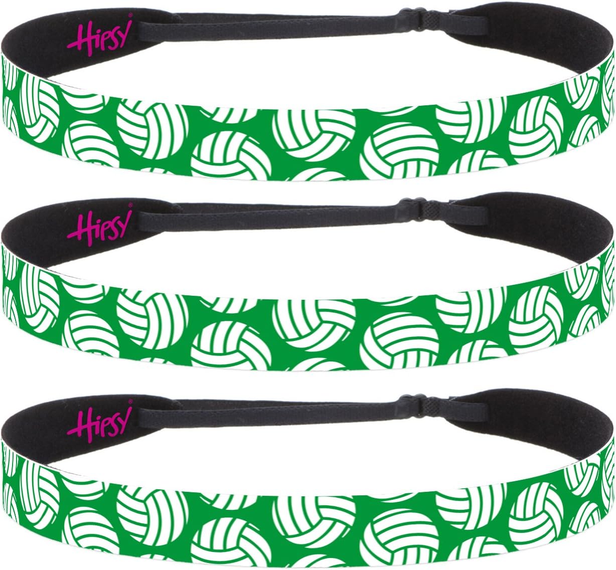 Hipsy Adjustable NO Slip Green Volleyball Headbands for Women & Girls
