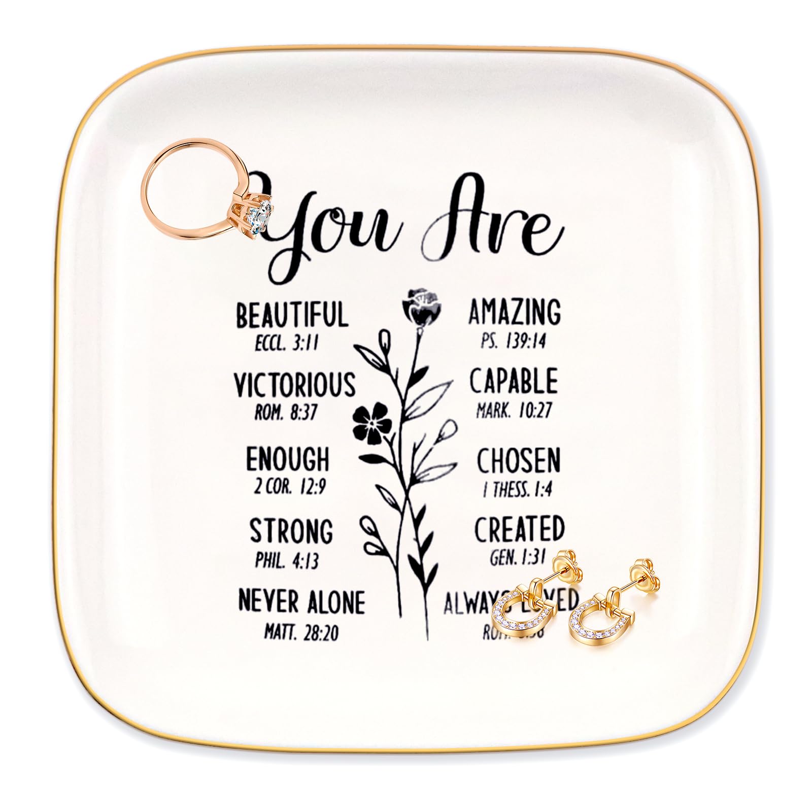 Christian Gifts for Women Jewelry Dish, Inspirational Religious Gifts for Faith, Spiritual Christian Gifts for Teens Girls and Women, Christian Bible Verse Ring Tray Catholic Gifts