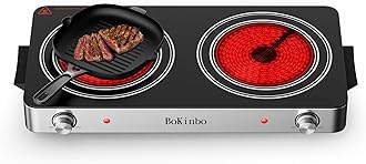 BoKinbo Electric Cooktop, Dual 2200 Watts Infrared Burner, 2 Burner Electric Hot Plate for Cooking, Knob Control Countertop & Built-in Ceramic Cooktop, Overheat Protection Burner for Dorm, Kitchen