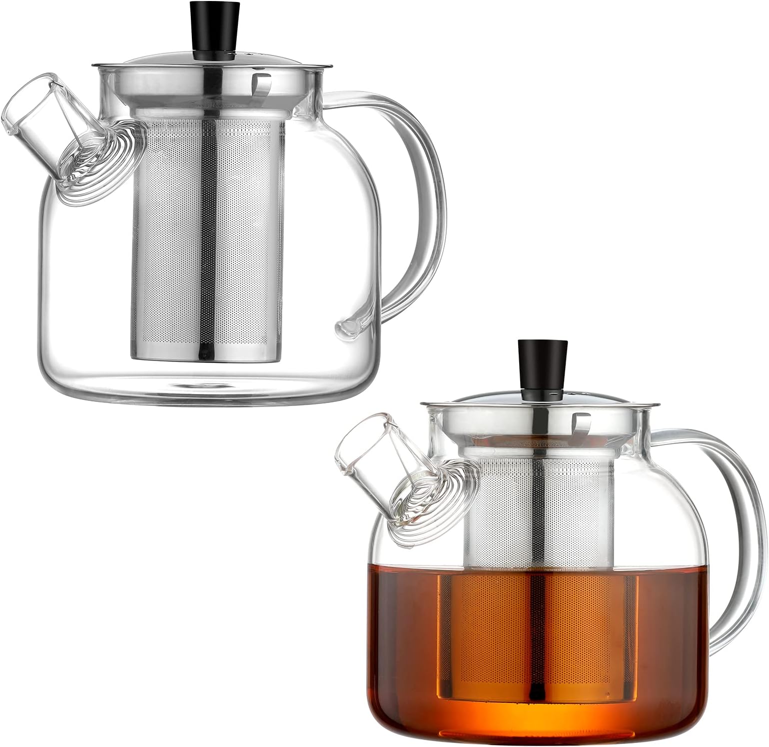 800ml Glass Teapot (2-Pack) with Removable Infuser Ehugos 27OZ Stovetop Safe Small Tea Pot, Blooming and Loose Leaf Hand Crafted Kettle for Women and Adult with Stainless Infuser