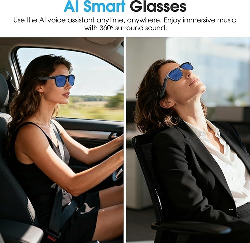 Miniatura 6 de Ai Translation - Lentes inteligentes con Chat GPT Bluetooth para hombres y mujeres con 140 idiomas (montura negra, lente azul) Marco negro lente