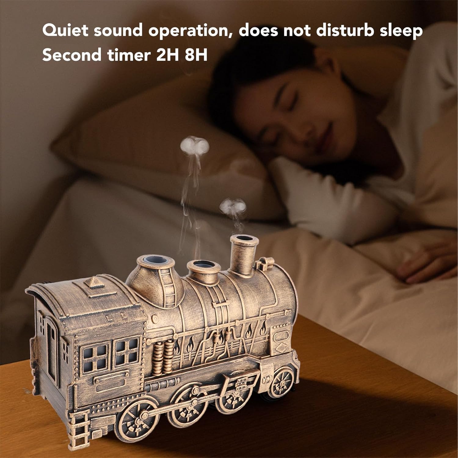 Train Humidifier, Dual Mist Outlets Cool Mist Diffuser with 300ml Capacity for Bedroom Office Desktop 2/8H Timer （Without Remote）