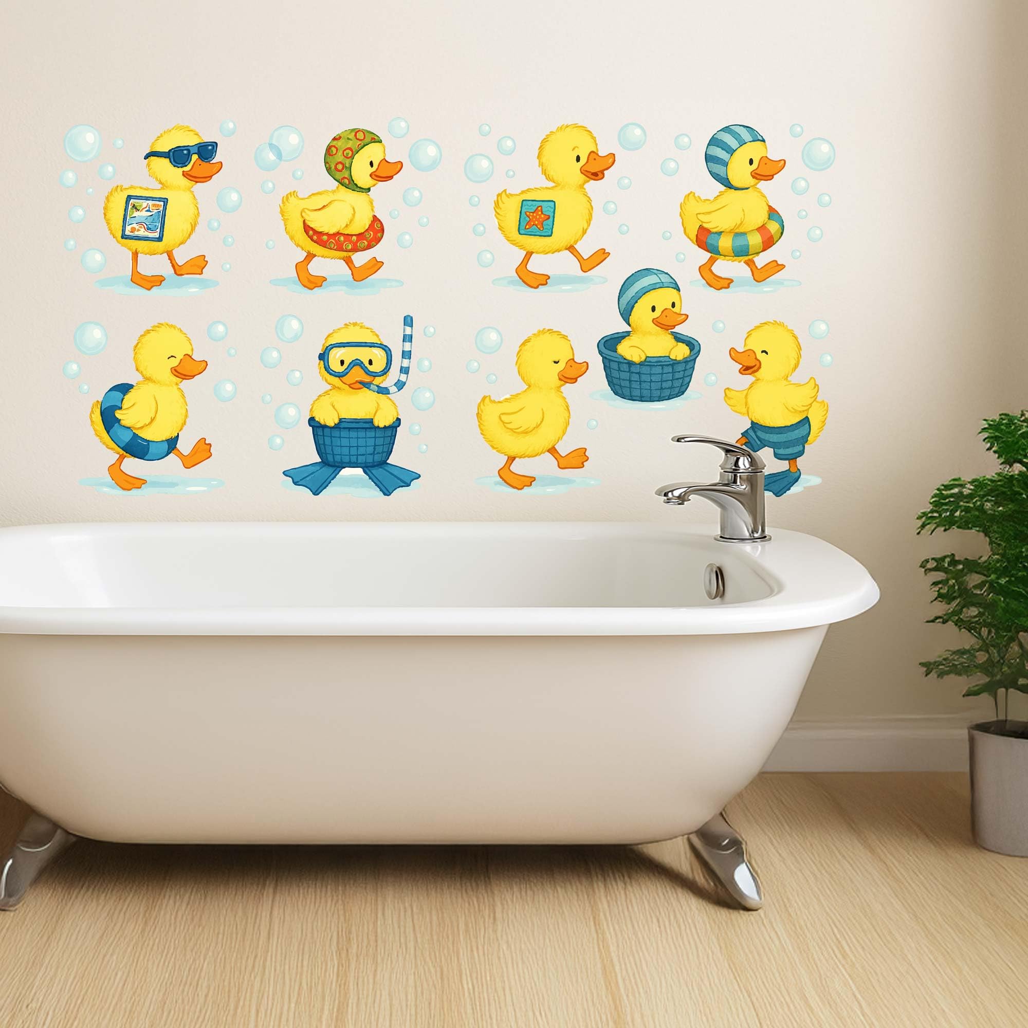 Cute Duck Wall Stickers for Bathroom, 9 Removable Waterproof Decals for Kids Bathtub and Nursery Decoration - Image 2