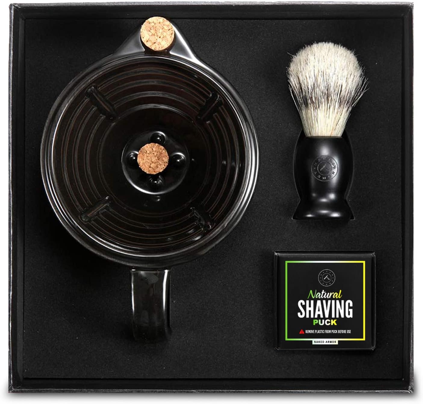 - Naked Armor Savanna Shaving Scuttle Mug Kit - Handcrafted Porcelain Scuttle for Hot Lather Shaves - Includes Badger-Friendly Brush & Organic Shave Soap - Premium Wet Shaving Set for Men