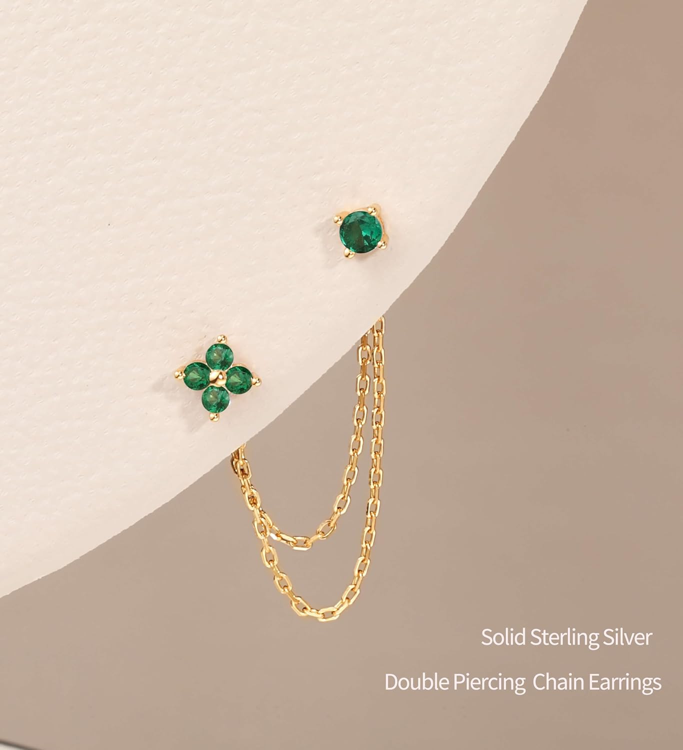 S.Leaf 925 Sterling Silver 18k Gold Plated Chain Earrings for Women Double Piercing Dangle Hypoallergenic Cubic Zirconia Tassel Earrings for Women Conch Piercing Jewelry